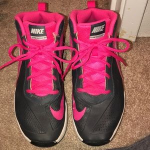 Gray pink and white Nike high top tennis shoes!